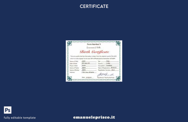 modello di certificato di nascita del governo indiano di Dehli in stile verifica